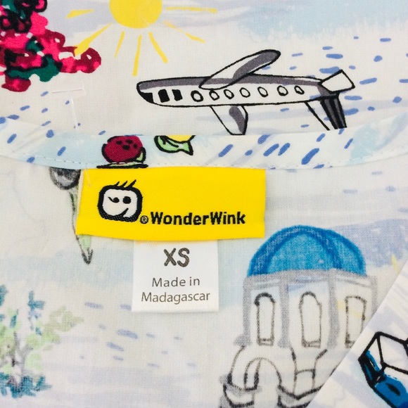 WonderWink SANTORINI Greek Vacation Print SCRUB TOP XS - Picture 4 of 14